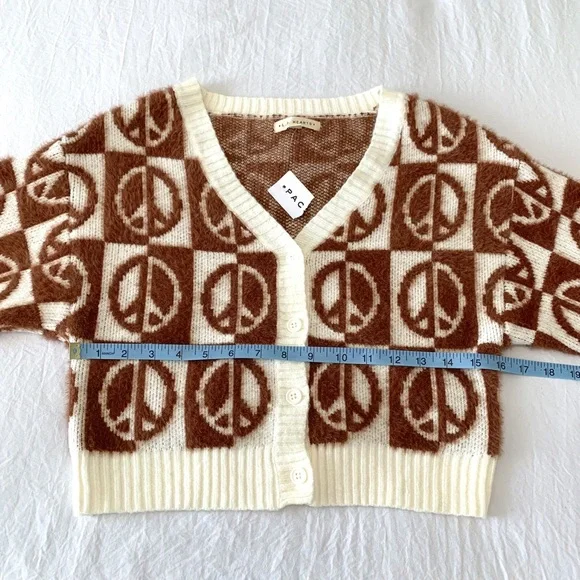 NEW peace sign cardigan by LA Hearts from Pacsun brown & cream very soft xs - Picture 8 of 11
